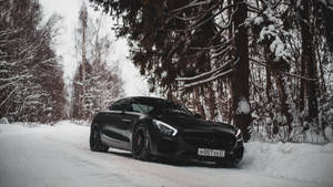 4k Mercedes-benz All Black In Snow Wallpaper