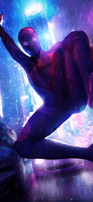 4k Neon Iphone Spiderman In City Wallpaper