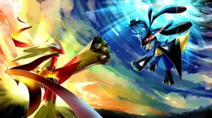 4k Pfp Pokemon Lucario And Blaziken Wallpaper