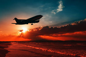 4k Plane Over The Beach Wallpaper