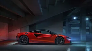 4k Red Car In Parking Lot Wallpaper