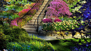 4k Spring Garden Stairs Wallpaper