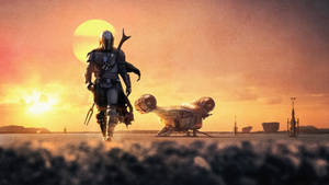 4k The Mandalorian Boba Fett Approaching Against Sunset Wallpaper