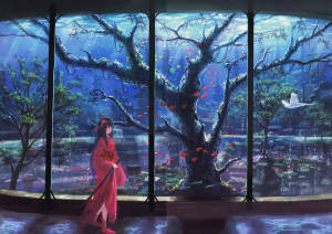 8k Anime Kimono And Aquarium Wallpaper