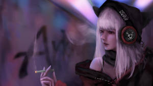 8k Anime Smoking Punk Girl Wallpaper