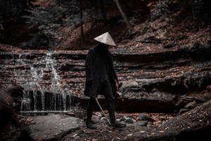 8k Samurai In All Black Outfit Wallpaper