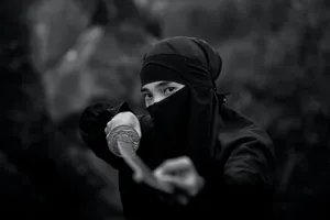 8k Samurai In Black Ninja Outfit Wallpaper