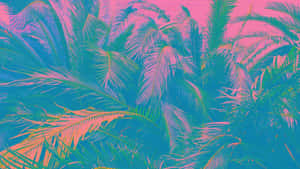 90s Computer With Colorful Leaves Wallpaper