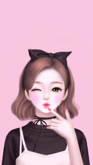 A Beaming, Beautiful Girl Cartoon Character Proudly Displaying Her Artwork. Wallpaper