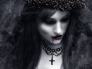 A Beautiful Gothic Vampire With A Golden Necklace Wallpaper