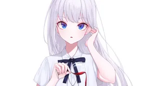 A Beautiful White Anime Girl Looking Away. Wallpaper