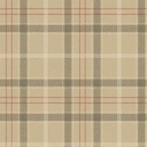 A Beige And Red Plaid Fabric Wallpaper