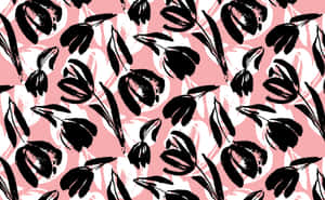 A Black And Pink Floral Pattern Wallpaper