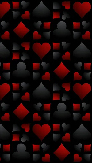 A Black And Red Pattern With Hearts And Cards Wallpaper