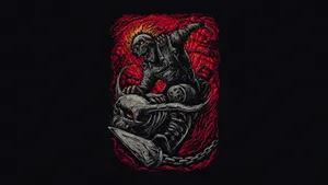 A Black And Red Tattoo With A Demon Riding A Horse Wallpaper