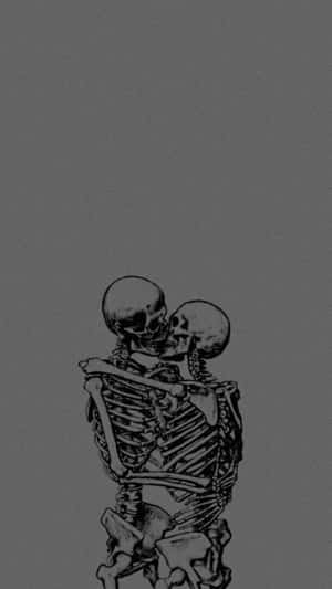 A Black And White Drawing Of A Skeleton Sitting On A Bench Wallpaper