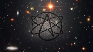 A Black And White Image Of A Galaxy With A Symbol Wallpaper