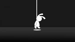 A Black And White Image Of A Rabbit Hanging From A Rope Wallpaper