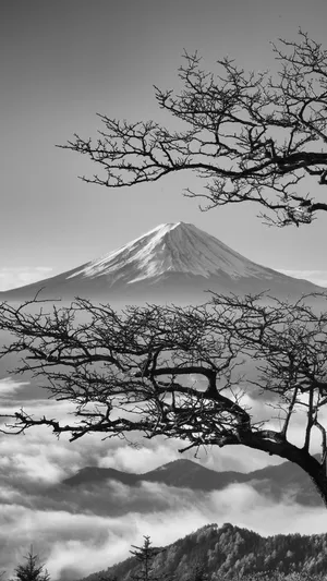 A Black And White Photo Of A Tree With A Cloud In The Background Wallpaper