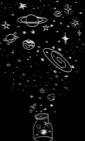 A Black Background With A Jar Of Stars And Planets Wallpaper