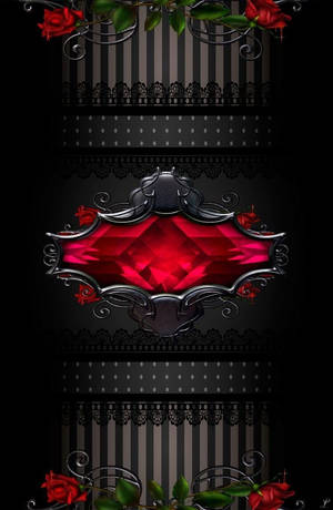 A Black Background With Red Roses And A Red Jewel Wallpaper