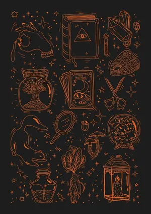 A Black Background With Various Items Drawn On It Wallpaper