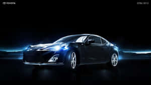 A Black Car With Lights On It In A Dark Room Wallpaper