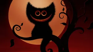 A Black Cat Sitting On A Tree In Front Of A Full Moon Wallpaper
