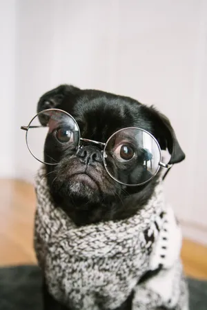 A Black Pug Wearing Glasses Wallpaper