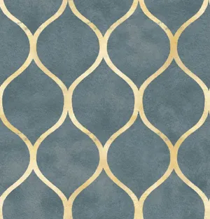 A Blue And Gold Wallpaper With A Geometric Pattern Wallpaper