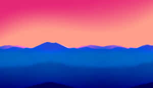 A Blue And Pink Sunset With Mountains In The Background Wallpaper