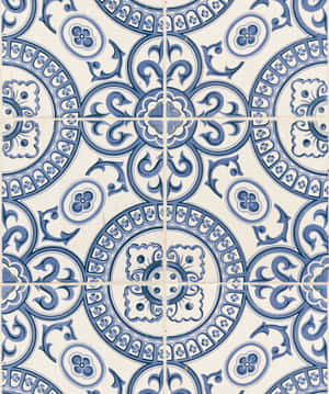 A Blue And White Tile With A Circular Design Wallpaper