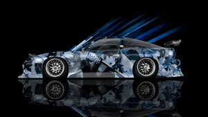 A Blue Car With Blue And White Stripes On It Wallpaper