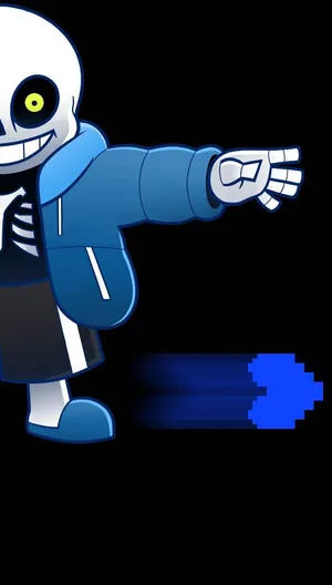 A Blue Heart, Embraced And Held Close By The Skeleton Sans Wallpaper