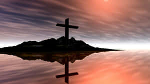 A Brightly-colored Miniature Crucifix Hanging Against A Simple Background Wallpaper