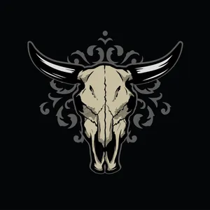 A Bull Skull With Horns On A Black Background Wallpaper