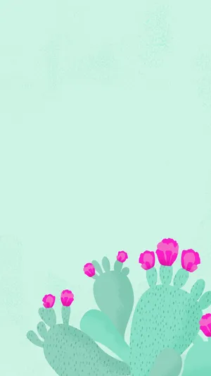 A Cactus Plant With Pink Flowers On A Green Background Wallpaper