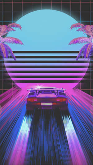 A Car Driving Through A Neon Light Wallpaper