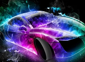 A Car With Smoke And Colorful Flames Wallpaper