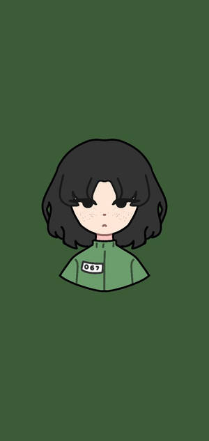 A Cartoon Girl With Black Hair And Green Shirt Wallpaper