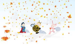 A Cartoon Of A Boy And Girl In A Bee Costume Wallpaper