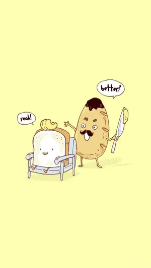 A Cartoon Of A Man And A Woman Eating Toast Wallpaper