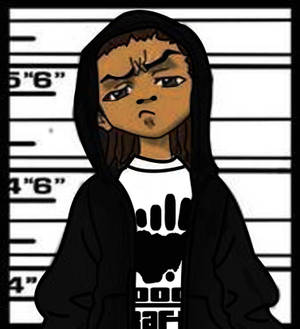 A Cartoon Of A Man In A Hoodie Standing Next To A Mugshot Wallpaper