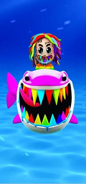 A Cartoon Shark With A Rainbow Colored Mouth Wallpaper