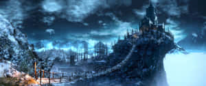 A Castle In The Snow With A Bridge Wallpaper