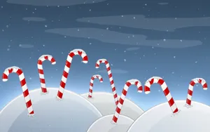 A Christmas Card With Candy Canes On A Snowy Background Wallpaper