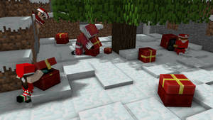 “a Christmas Snow Scene In Minecraft” Wallpaper