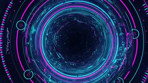 A Circular Neon Light Tunnel With Blue And Purple Lights Wallpaper
