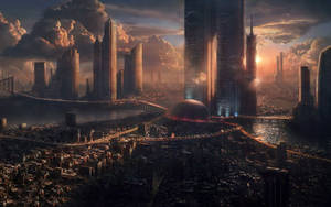 A City In Ruins After An Epic Sci-fi Battle Wallpaper