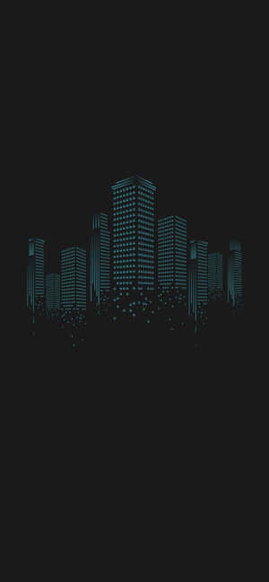 A City Skyline With Blue Lights On A Black Background Wallpaper